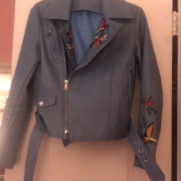 Blue embroidered leather jacket - Picture 1 of 4